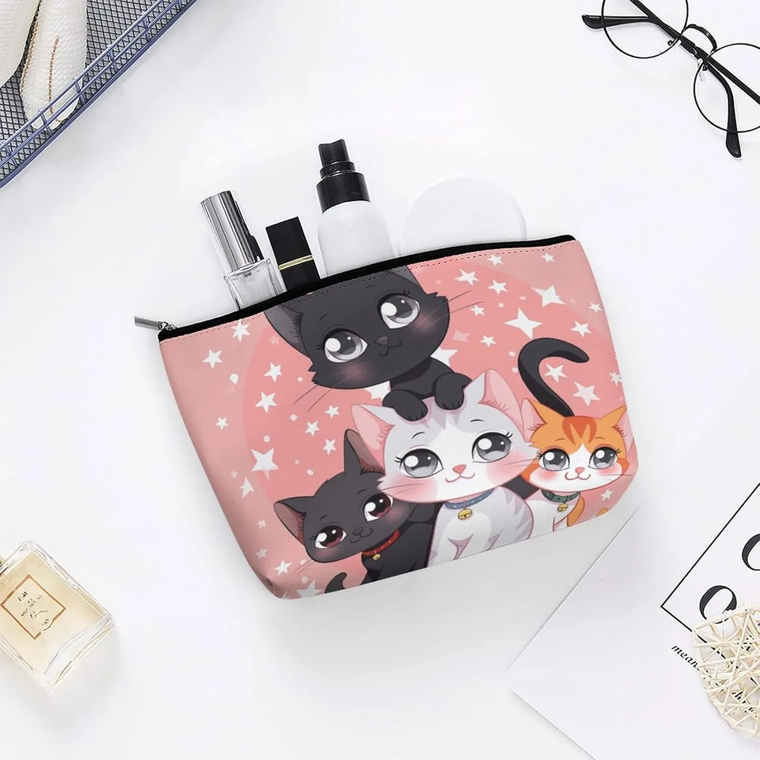 Cosmetic Bag Makeup Bags for Women Portable Makeup Bag Cartoon Little Cat Makeup Case Travel Toiletry Bag for Travel Accessories