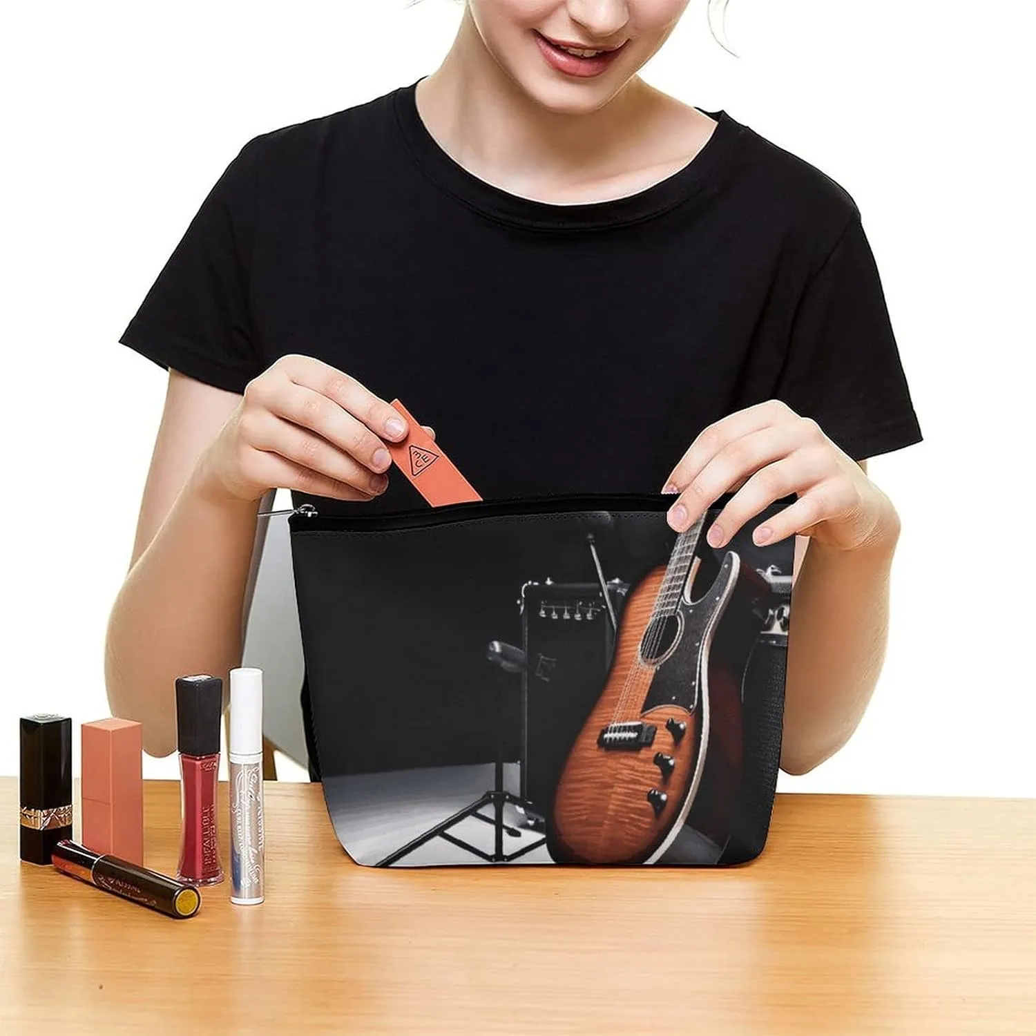 Cosmetic Bag Makeup Bags for Women Portable Makeup Bag Musical Instrument Guitar Makeup Case Travel Toiletry Bag for Travel Accessories