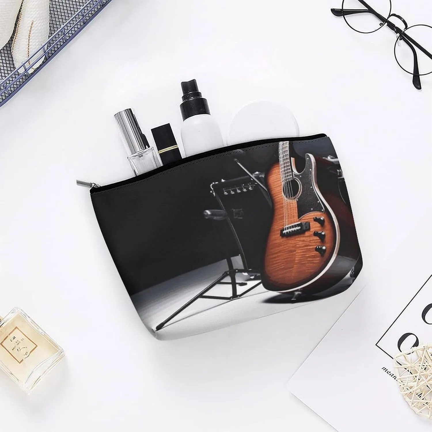 Cosmetic Bag Makeup Bags for Women Portable Makeup Bag Musical Instrument Guitar Makeup Case Travel Toiletry Bag for Travel Accessories