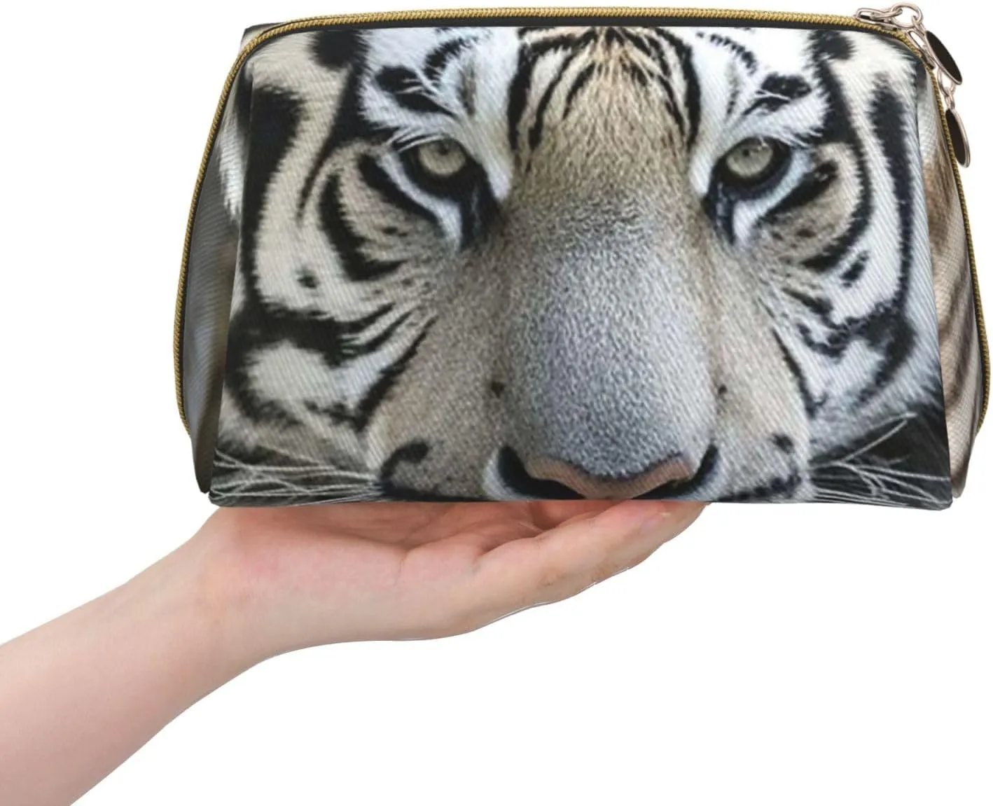 Cosmetic Bag Travel Makeup Bag Waterproof Toiletry Pouch Portable Wide Open Pouch Chickens and Farm Makeup Organizer Case Large Capacity Zipper Pouch Toiletry Bag for Women, Black and White Tiger, One
