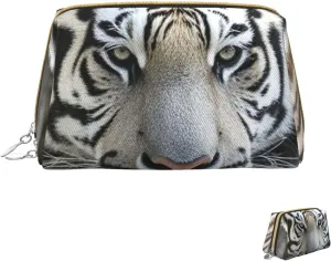 Cosmetic Bag Travel Makeup Bag Waterproof Toiletry Pouch Portable Wide Open Pouch Chickens and Farm Makeup Organizer Case Large Capacity Zipper Pouch Toiletry Bag for Women, Black and White Tiger, One