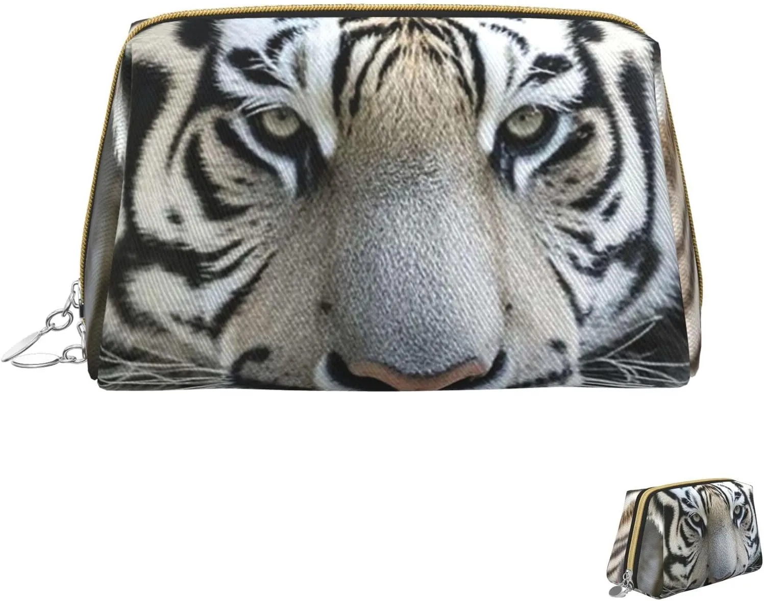 Cosmetic Bag Travel Makeup Bag Waterproof Toiletry Pouch Portable Wide Open Pouch Chickens and Farm Makeup Organizer Case Large Capacity Zipper Pouch Toiletry Bag for Women, Black and White Tiger, One