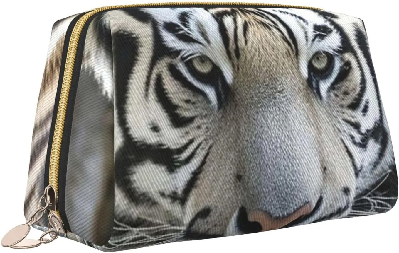 Cosmetic Bag Travel Makeup Bag Waterproof Toiletry Pouch Portable Wide Open Pouch Chickens and Farm Makeup Organizer Case Large Capacity Zipper Pouch Toiletry Bag for Women, Black and White Tiger, One
