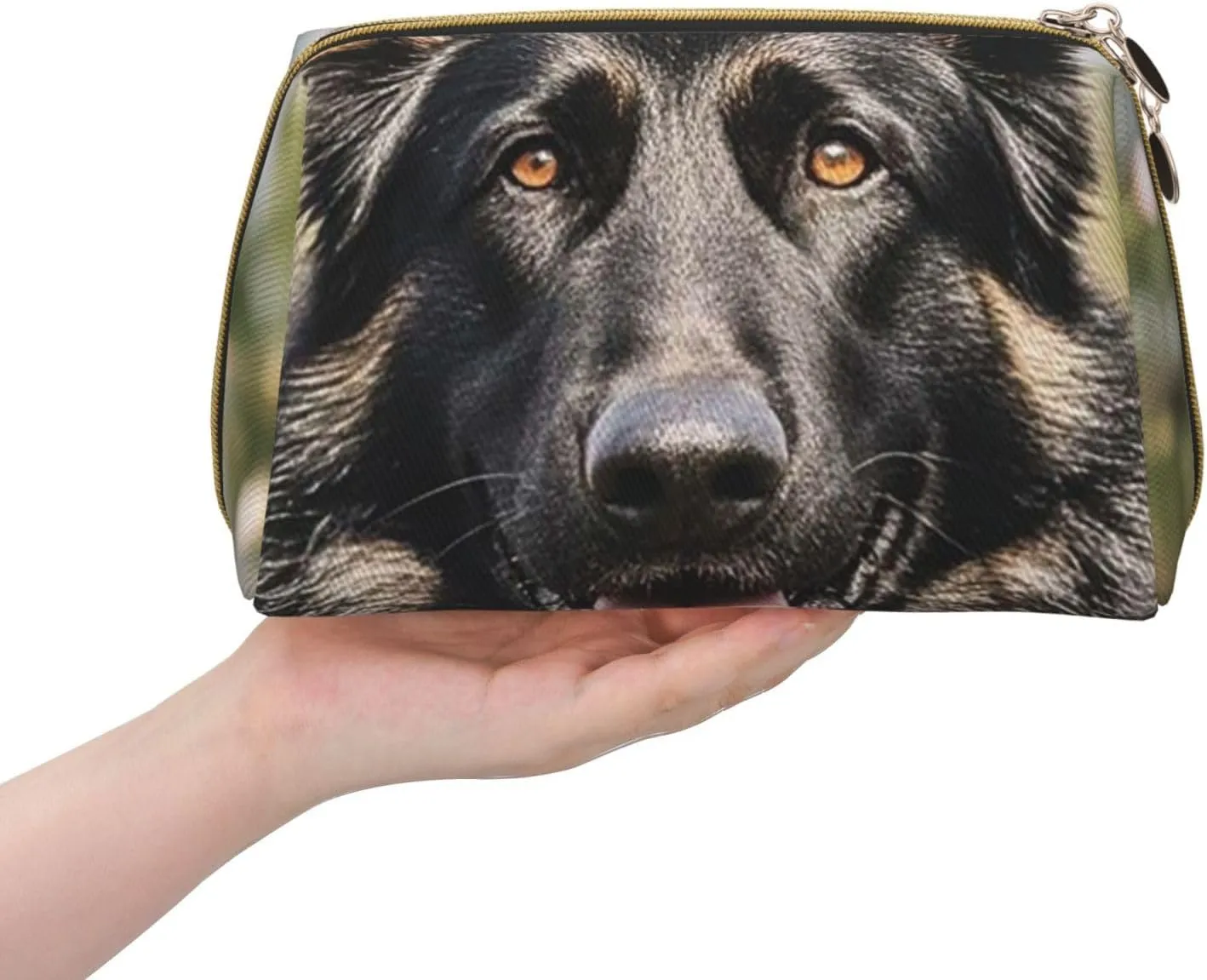 Cosmetic Bag Travel Makeup Bag Waterproof Toiletry Pouch Portable Wide Open Pouch Chickens and Farm Makeup Organizer Case Large Capacity Zipper Pouch Toiletry Bag for Women, Black German Shepherd, One