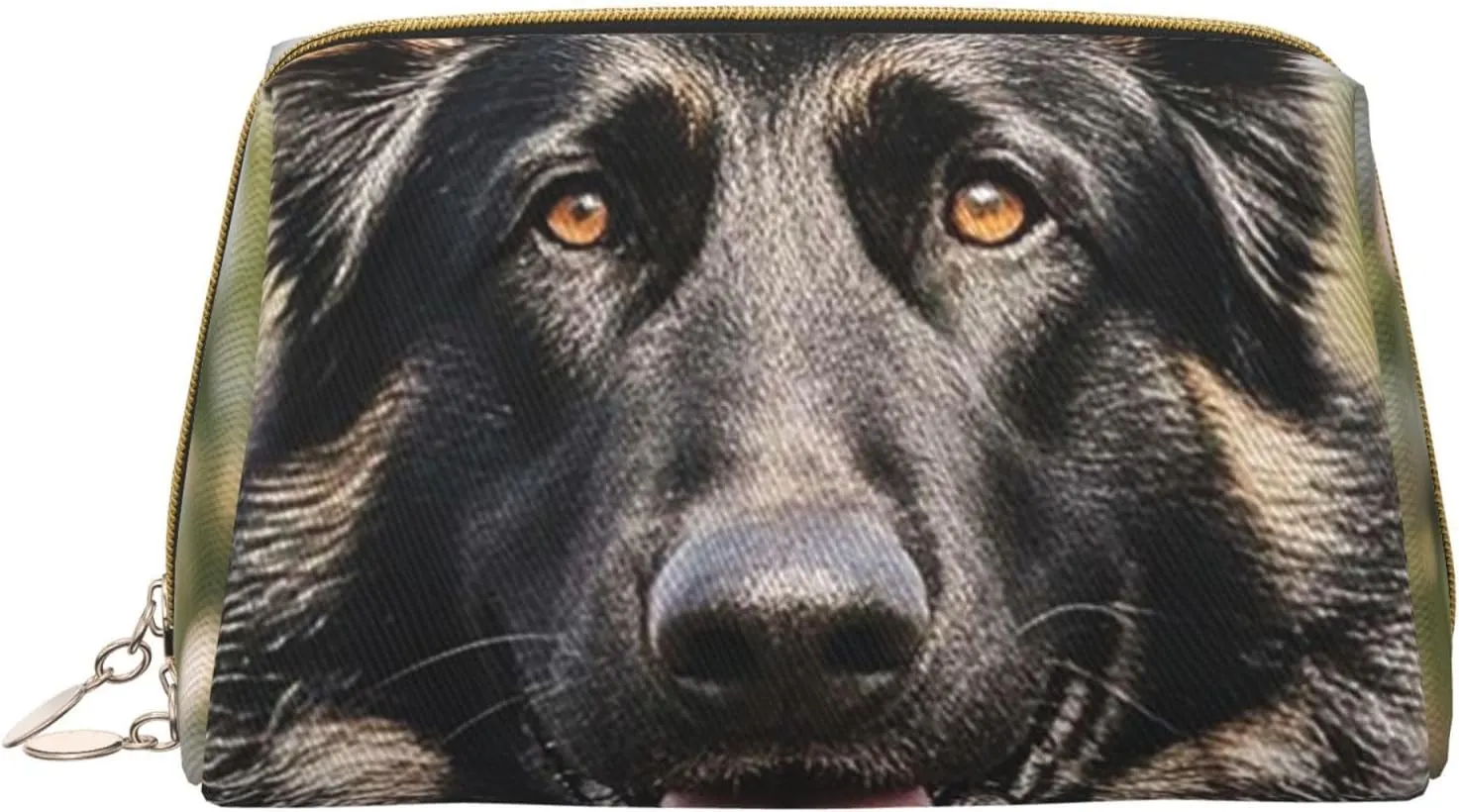 Cosmetic Bag Travel Makeup Bag Waterproof Toiletry Pouch Portable Wide Open Pouch Chickens and Farm Makeup Organizer Case Large Capacity Zipper Pouch Toiletry Bag for Women, Black German Shepherd, One
