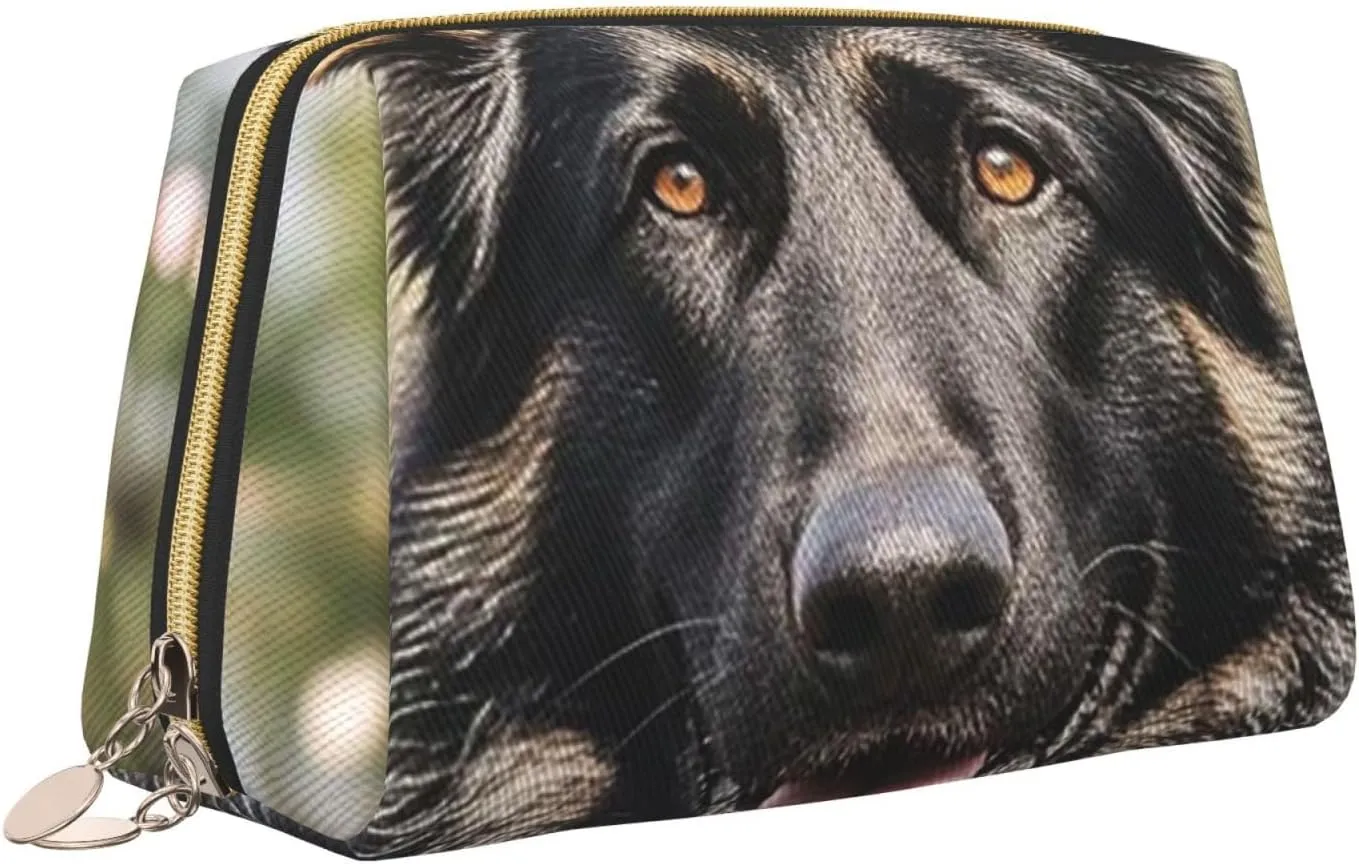 Cosmetic Bag Travel Makeup Bag Waterproof Toiletry Pouch Portable Wide Open Pouch Chickens and Farm Makeup Organizer Case Large Capacity Zipper Pouch Toiletry Bag for Women, Black German Shepherd, One
