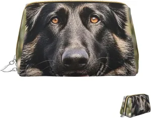 Cosmetic Bag Travel Makeup Bag Waterproof Toiletry Pouch Portable Wide Open Pouch Chickens and Farm Makeup Organizer Case Large Capacity Zipper Pouch Toiletry Bag for Women, Black German Shepherd, One