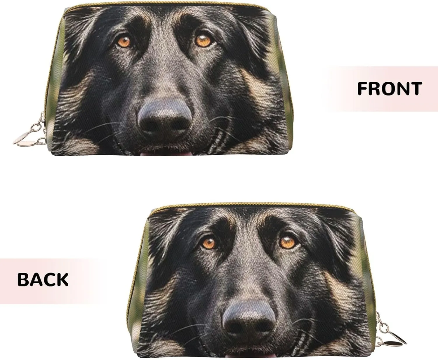 Cosmetic Bag Travel Makeup Bag Waterproof Toiletry Pouch Portable Wide Open Pouch Chickens and Farm Makeup Organizer Case Large Capacity Zipper Pouch Toiletry Bag for Women, Black German Shepherd, One