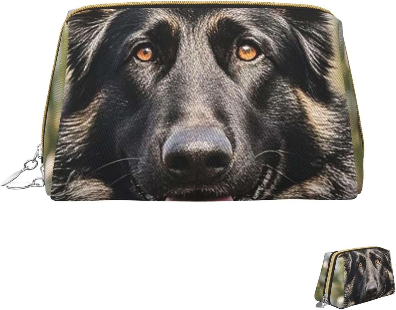 Cosmetic Bag Travel Makeup Bag Waterproof Toiletry Pouch Portable Wide Open Pouch Chickens and Farm Makeup Organizer Case Large Capacity Zipper Pouch Toiletry Bag for Women, Black German Shepherd, One