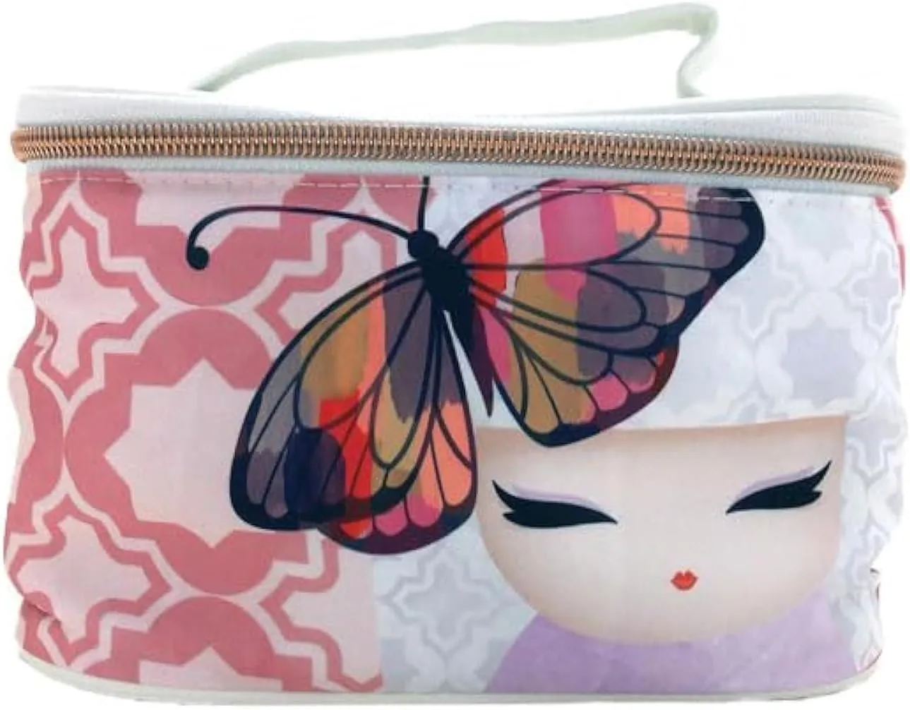 Cosmetic Case, Gift for Women - Kokeshi Doll Floral Pattern Makeup Pouch, Small Item Storage, Fashion Accessory (ANA)
