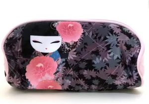 Cosmetic Case, Gift for Women - Kokeshi Doll Floral Pattern Makeup Pouch, Small Item Storage, Fashion Accessory (HARUKO)