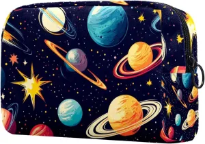 Cosmos Planets Comets Night Sky Galaxy Pattern Small Makeup Bag for Purse, Portable Cosmetic Bag Zipper Makeup Pouch for Women, Stationery, Toiletries, Travel Accessories