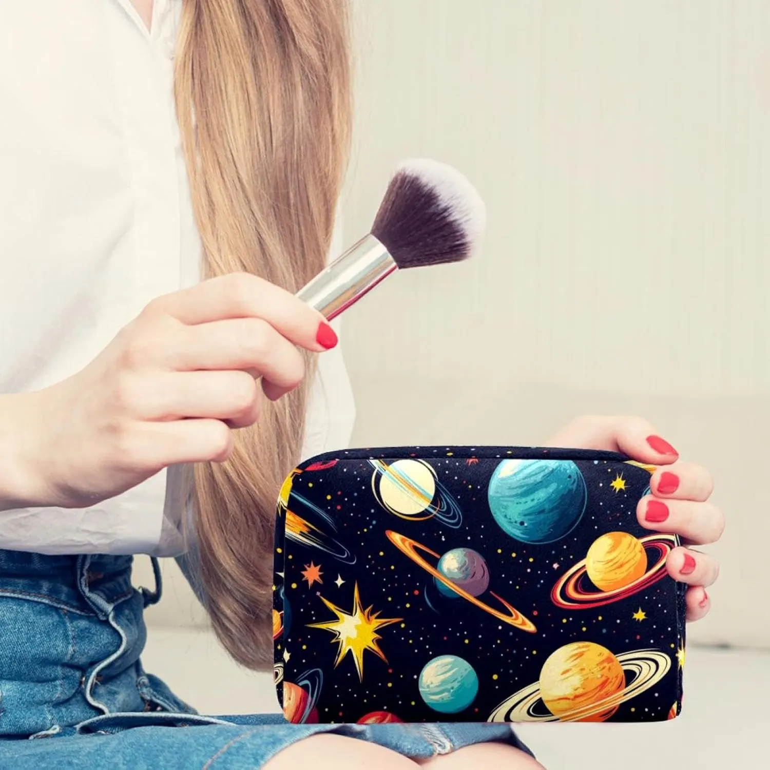 Cosmos Planets Comets Night Sky Galaxy Pattern Small Makeup Bag for Purse, Portable Cosmetic Bag Zipper Makeup Pouch for Women, Stationery, Toiletries, Travel Accessories