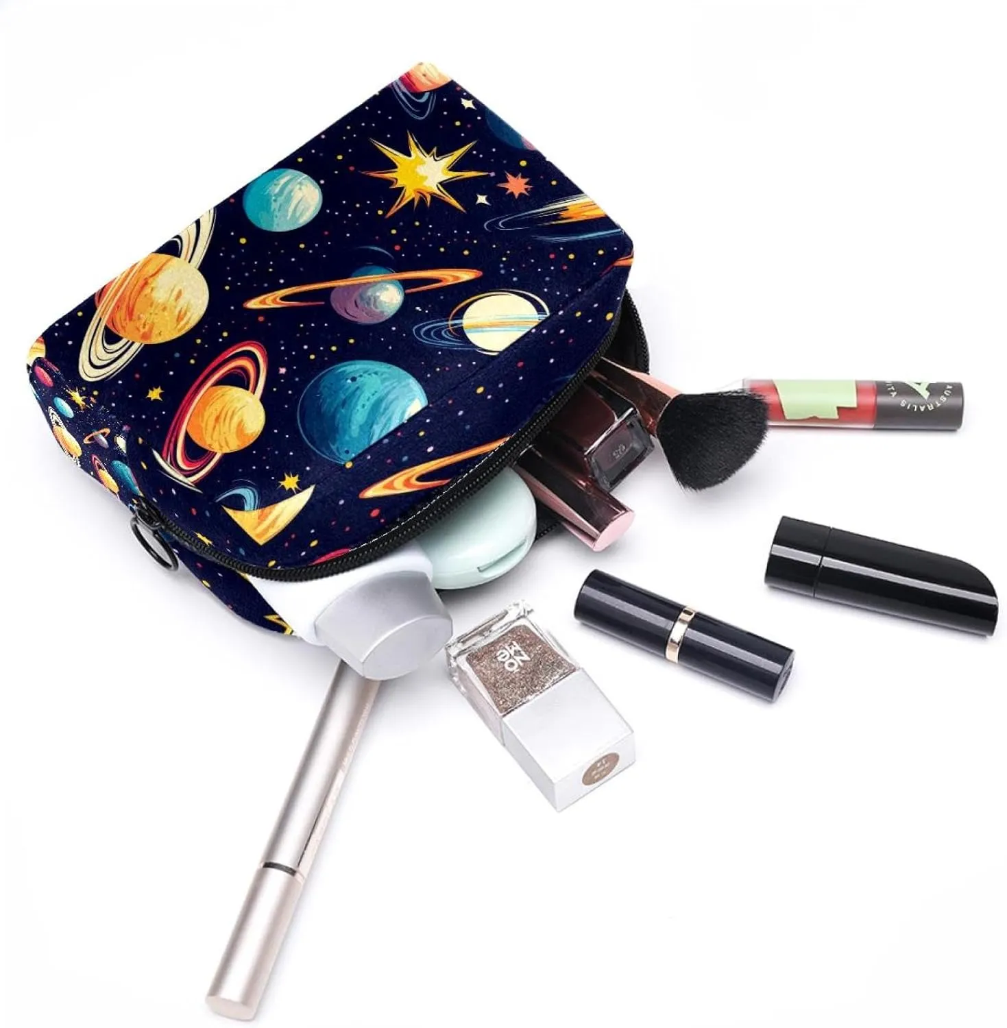 Cosmos Planets Comets Night Sky Galaxy Pattern Small Makeup Bag for Purse, Portable Cosmetic Bag Zipper Makeup Pouch for Women, Stationery, Toiletries, Travel Accessories