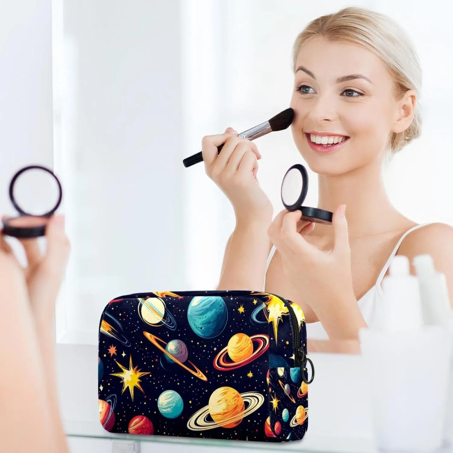 Cosmos Planets Comets Night Sky Galaxy Pattern Small Makeup Bag for Purse, Portable Cosmetic Bag Zipper Makeup Pouch for Women, Stationery, Toiletries, Travel Accessories