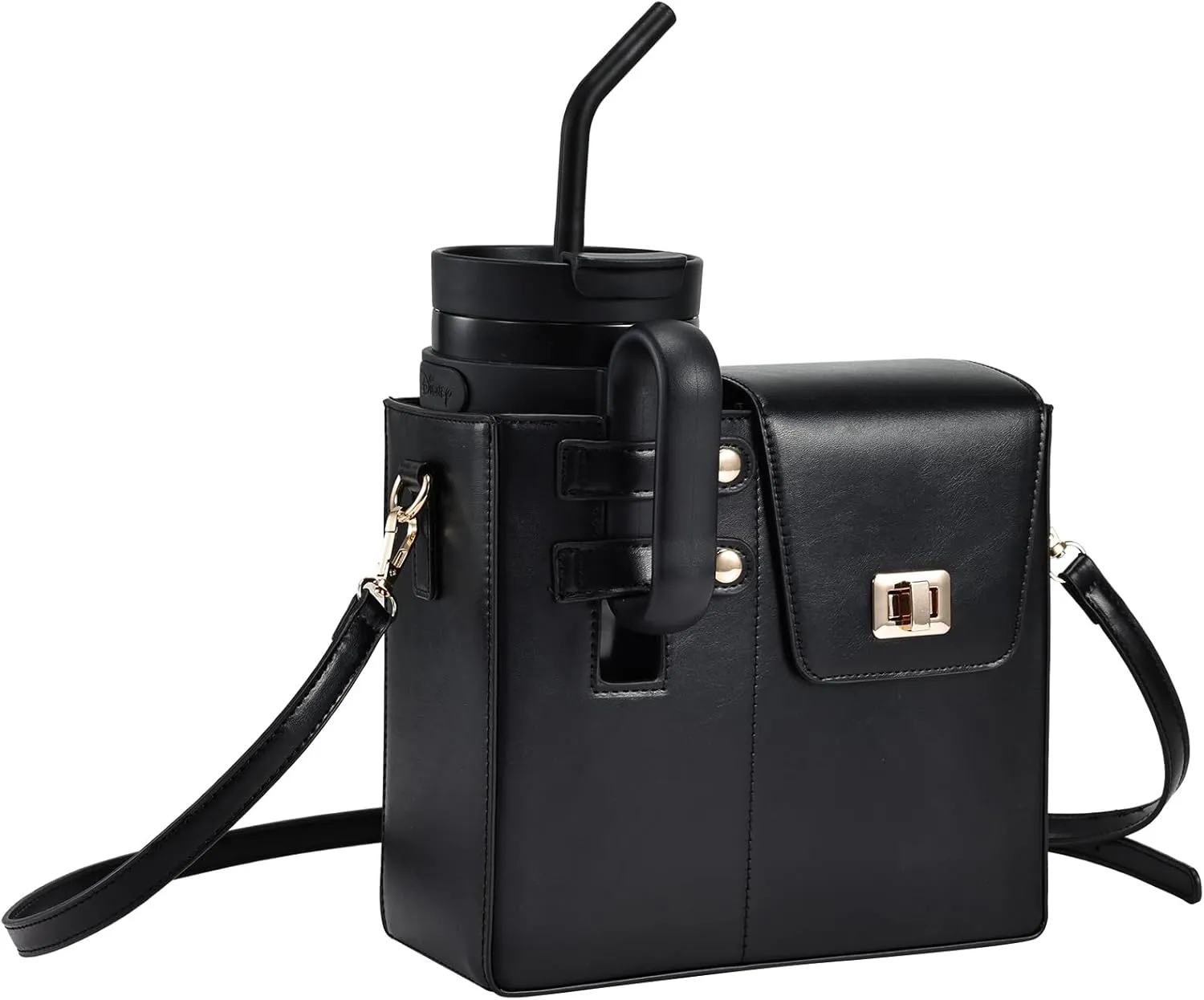 Costravio Outdoor Crossbody Bag Water Cup Storage Sports Bottle Holder Portable Crossbody PU Leather Case Tumbler Purse with Water Bottle Pocket Fits Most Bottles Cup Carrier Bag for Women