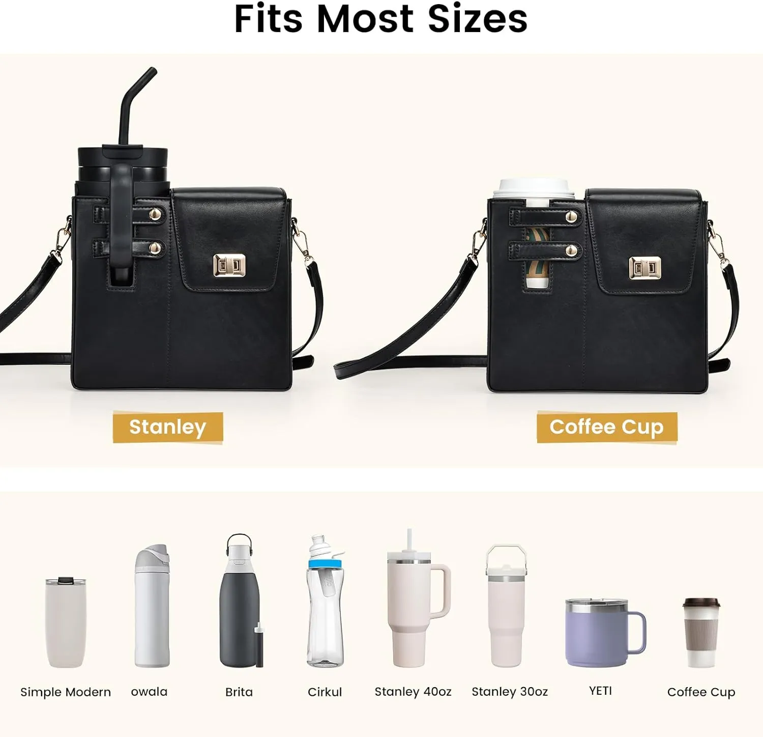 Costravio Outdoor Crossbody Bag Water Cup Storage Sports Bottle Holder Portable Crossbody PU Leather Case Tumbler Purse with Water Bottle Pocket Fits Most Bottles Cup Carrier Bag for Women