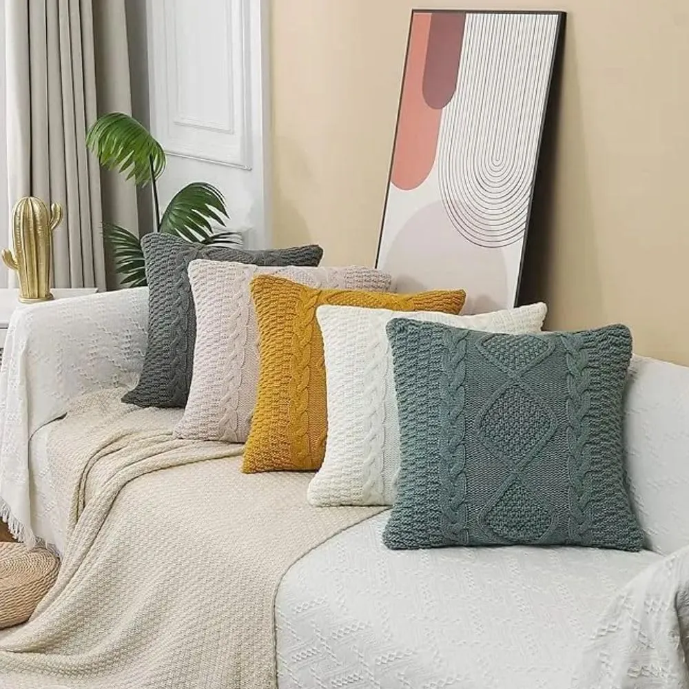 Cotton Cable Knit Pillow Covers,Cushion,Soft Decorative Double Side Knitted Throw Pillow Cover for Bed Car Couch Sweater Square Warm Pillowcase (Brown)