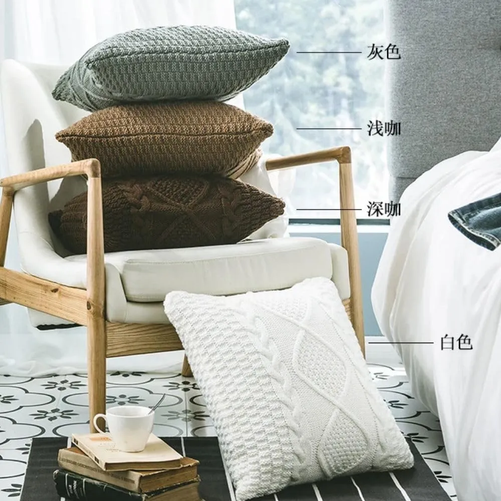 Cotton Cable Knit Pillow Covers,Cushion,Soft Decorative Double Side Knitted Throw Pillow Cover for Bed Car Couch Sweater Square Warm Pillowcase (Brown)