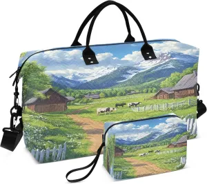 Countryside Meadows Travel Duffel Bags Carry on Weekender Overnight Bag Large for Airplane with Toiletry Bag for Men Women