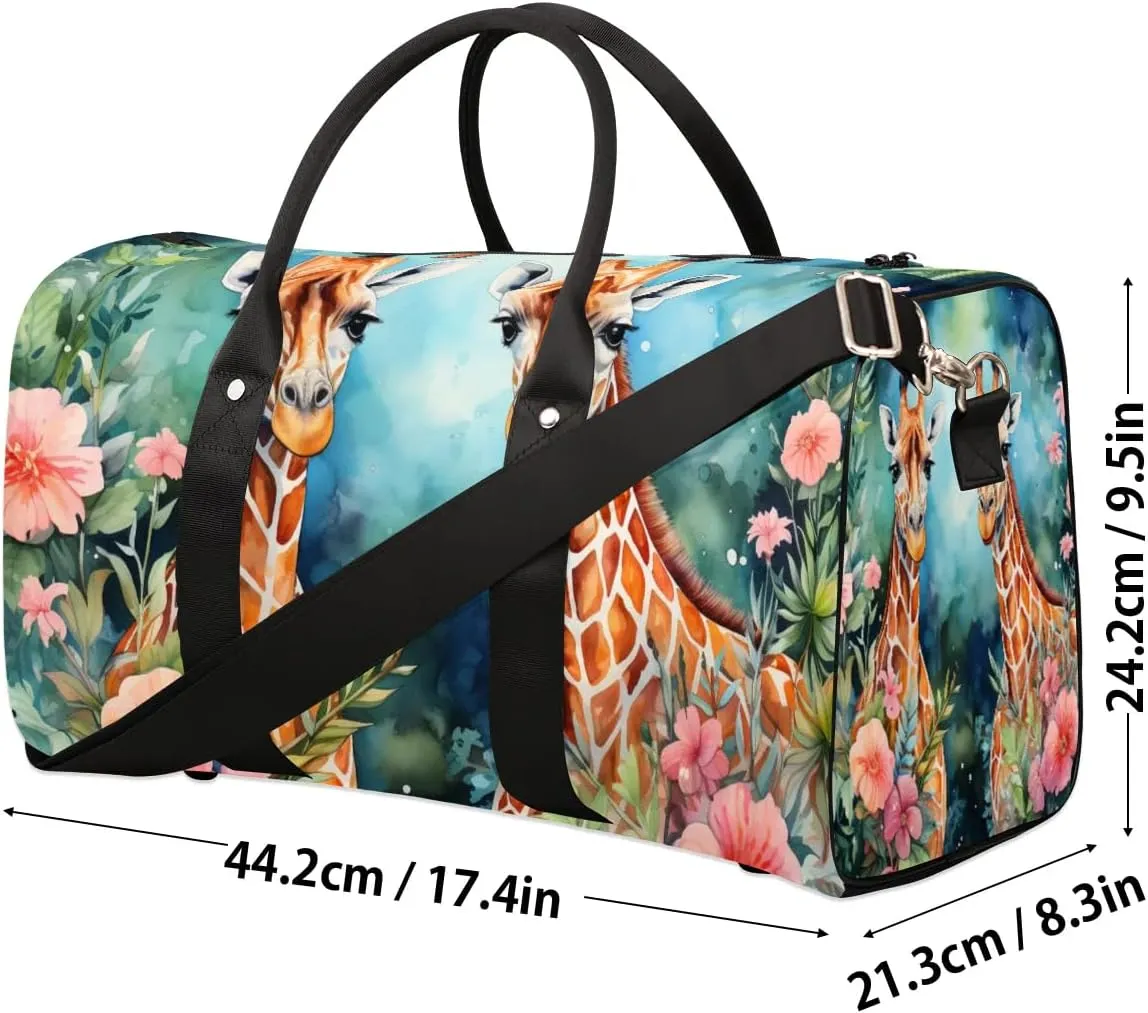 Couple Giraffes Travel Duffel Bag for Women Men Waterproof Foldable Overnight Weekender Bag Large Capacity Sports Gym Bag