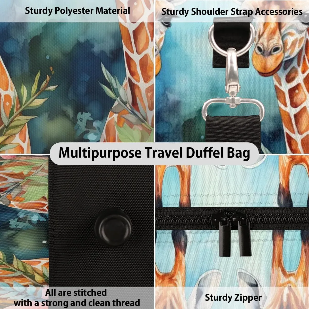 Couple Giraffes Travel Duffel Bag for Women Men Waterproof Foldable Overnight Weekender Bag Large Capacity Sports Gym Bag