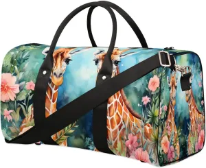 Couple Giraffes Travel Duffel Bag for Women Men Waterproof Foldable Overnight Weekender Bag Large Capacity Sports Gym Bag