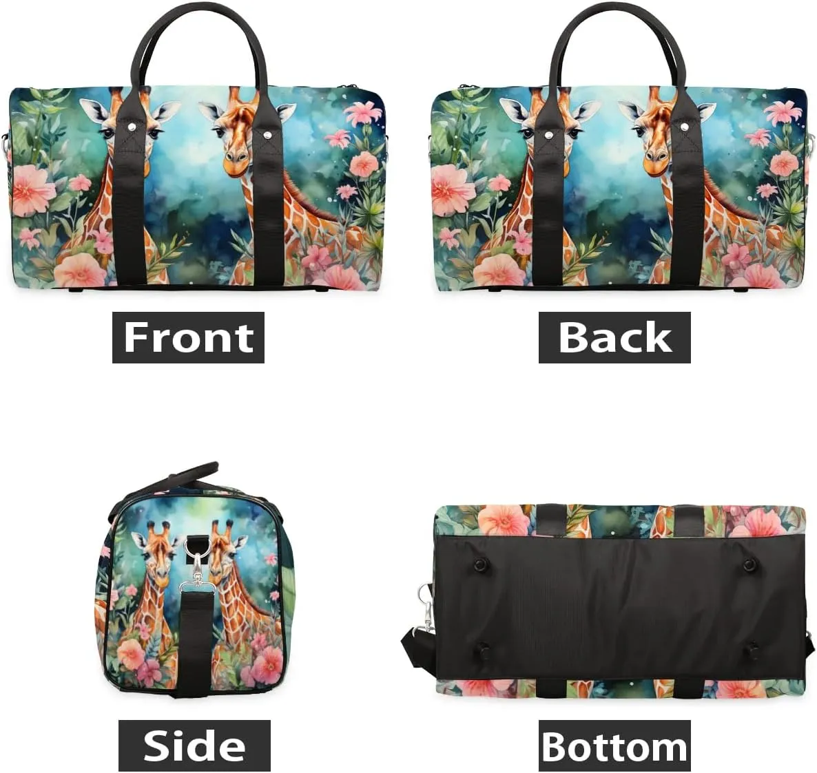 Couple Giraffes Travel Duffel Bag for Women Men Waterproof Foldable Overnight Weekender Bag Large Capacity Sports Gym Bag