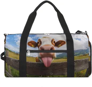 Cow Funny Tongue Funny Gym Bag Travel Duffel Bags Carry On Weekender Overnight Bag for Women Men