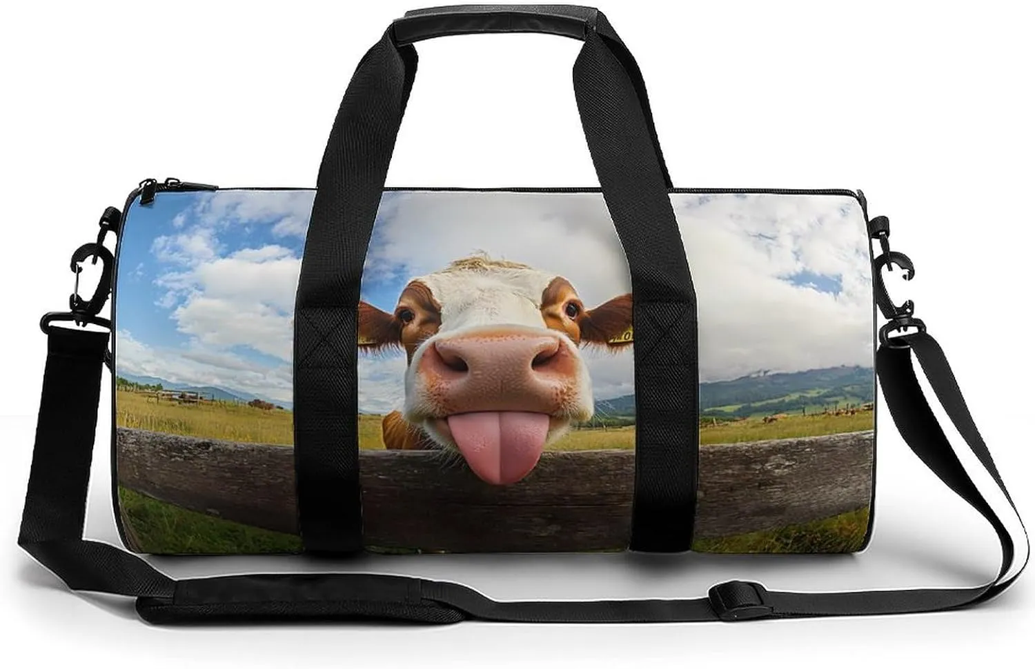 Cow Funny Tongue Print Gym Sport Bag Travel Duffel Bags Weekender Carry on Tote Bags for Women Men