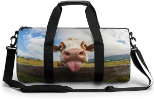Cow Funny Tongue Print Gym Sport Bag Travel Duffel Bags Weekender Carry on Tote Bags for Women Men