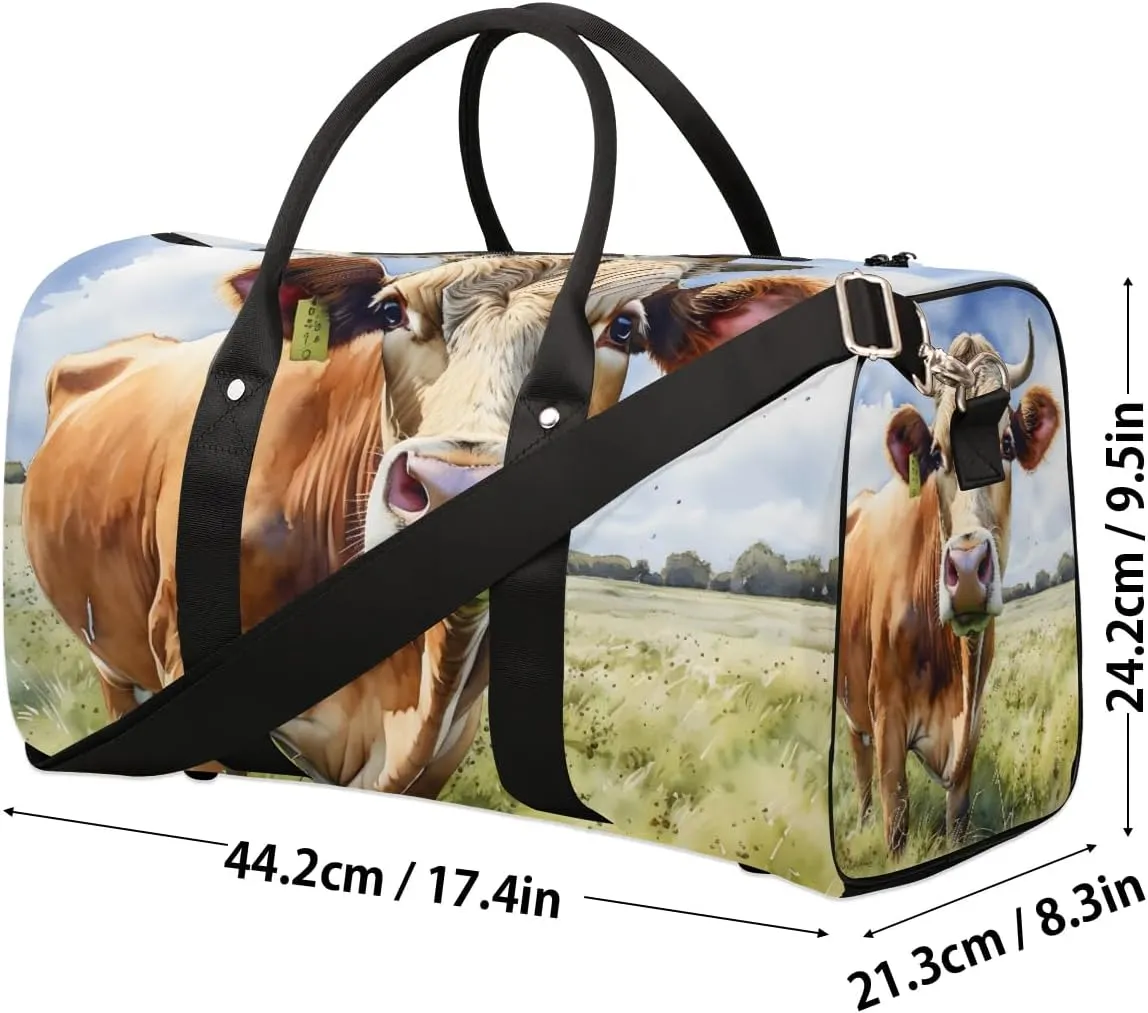 Cow Print Travel Duffel Bag for Women Men Waterproof Foldable Overnight Weekender Bag Large Capacity Sports Gym Bag