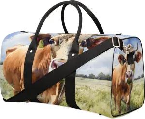 Cow Print Travel Duffel Bag for Women Men Waterproof Foldable Overnight Weekender Bag Large Capacity Sports Gym Bag