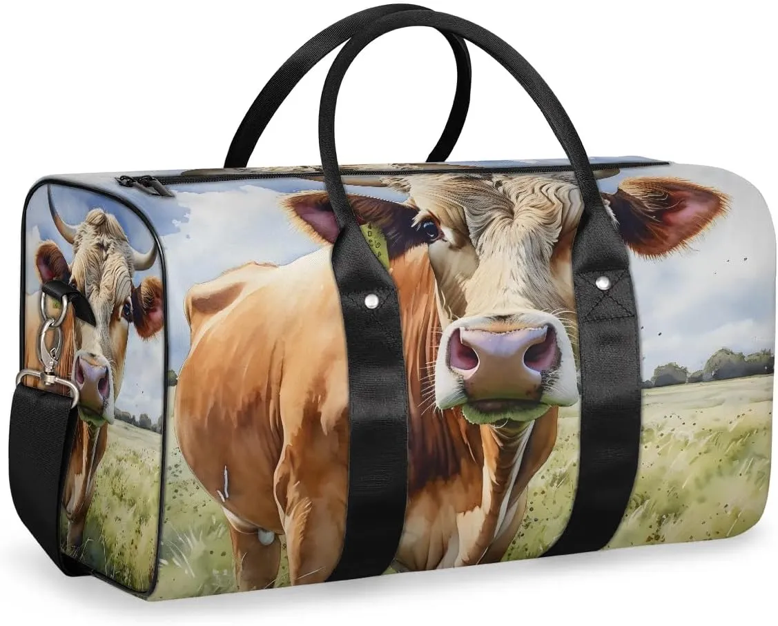 Cow Print Travel Duffel Bag for Women Men Waterproof Foldable Overnight Weekender Bag Large Capacity Sports Gym Bag