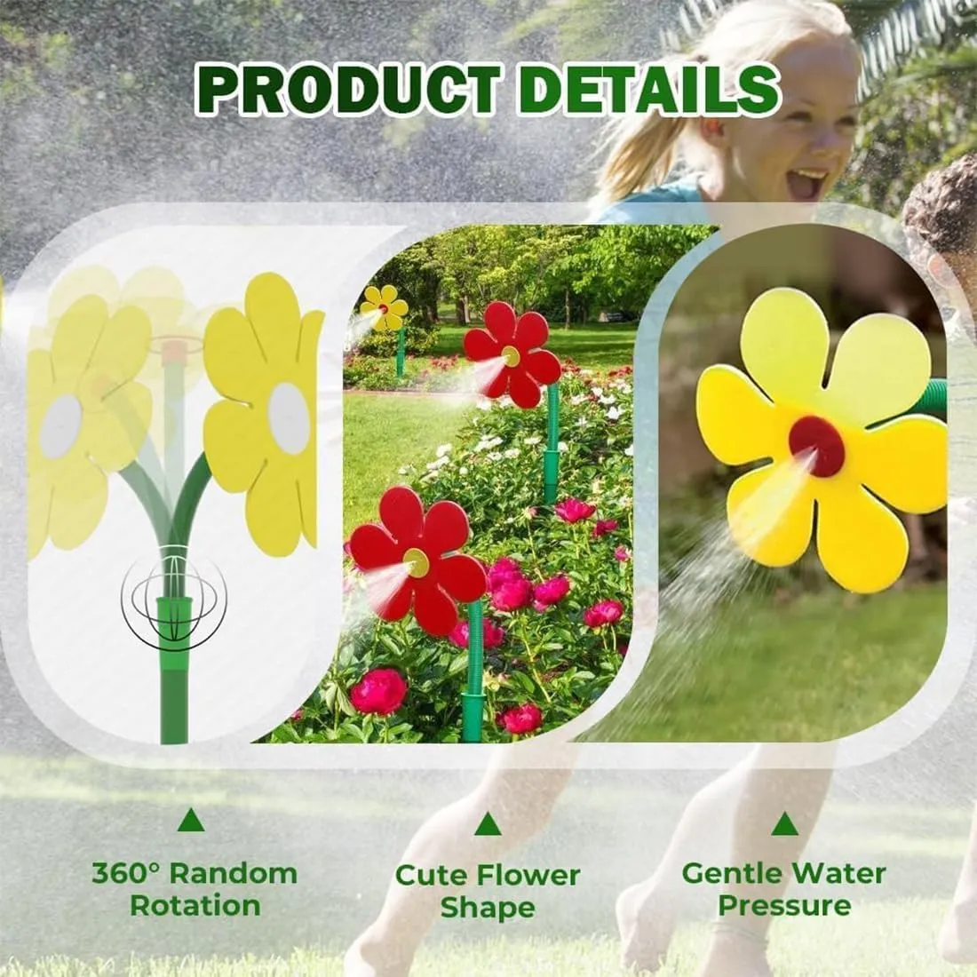 Crazy Daisy Sprinkler, Dancing Daisy Sprinkler, Funny Sun Flower Sprinklers Stake, 360° Rotating Moving Garden Irrigation Tool with Sturdy Plastic Base, for Yard, Lawn Watering (1PCS * White)