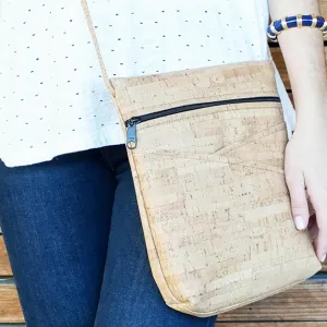 Criss Cross Pocket Cork Cross Body Bag with Natural Zipper
