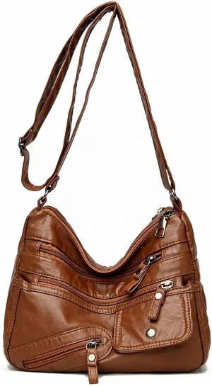 Crossbody Bag for Women Soft PU Leather Hobo Handbag Multi-Pocket Shoulder Bag Ladies Casual Messenger Bags