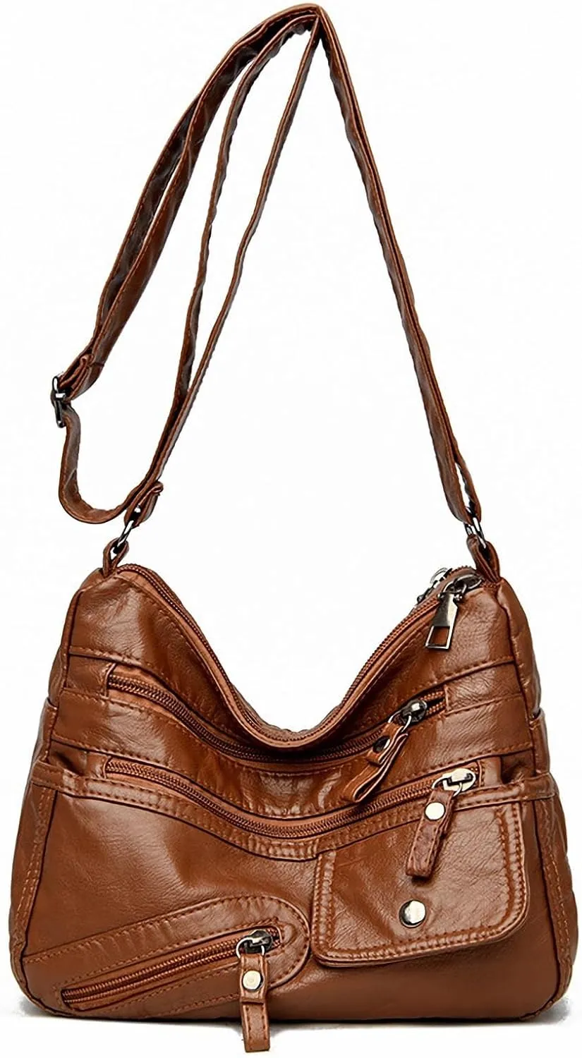 Crossbody Bag for Women Soft PU Leather Hobo Handbag Multi-Pocket Shoulder Bag Ladies Casual Messenger Bags