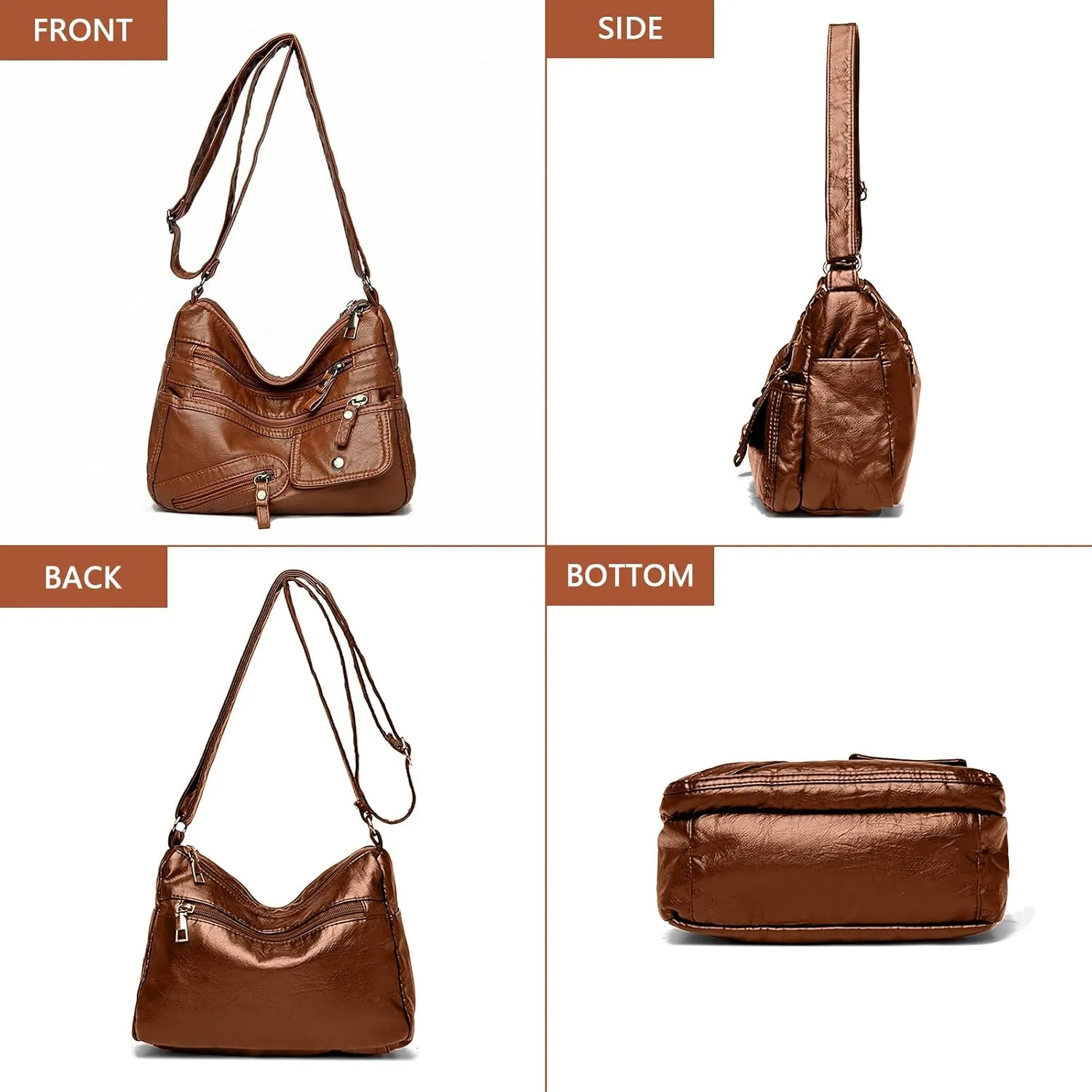 Crossbody Bag for Women Soft PU Leather Hobo Handbag Multi-Pocket Shoulder Bag Ladies Casual Messenger Bags
