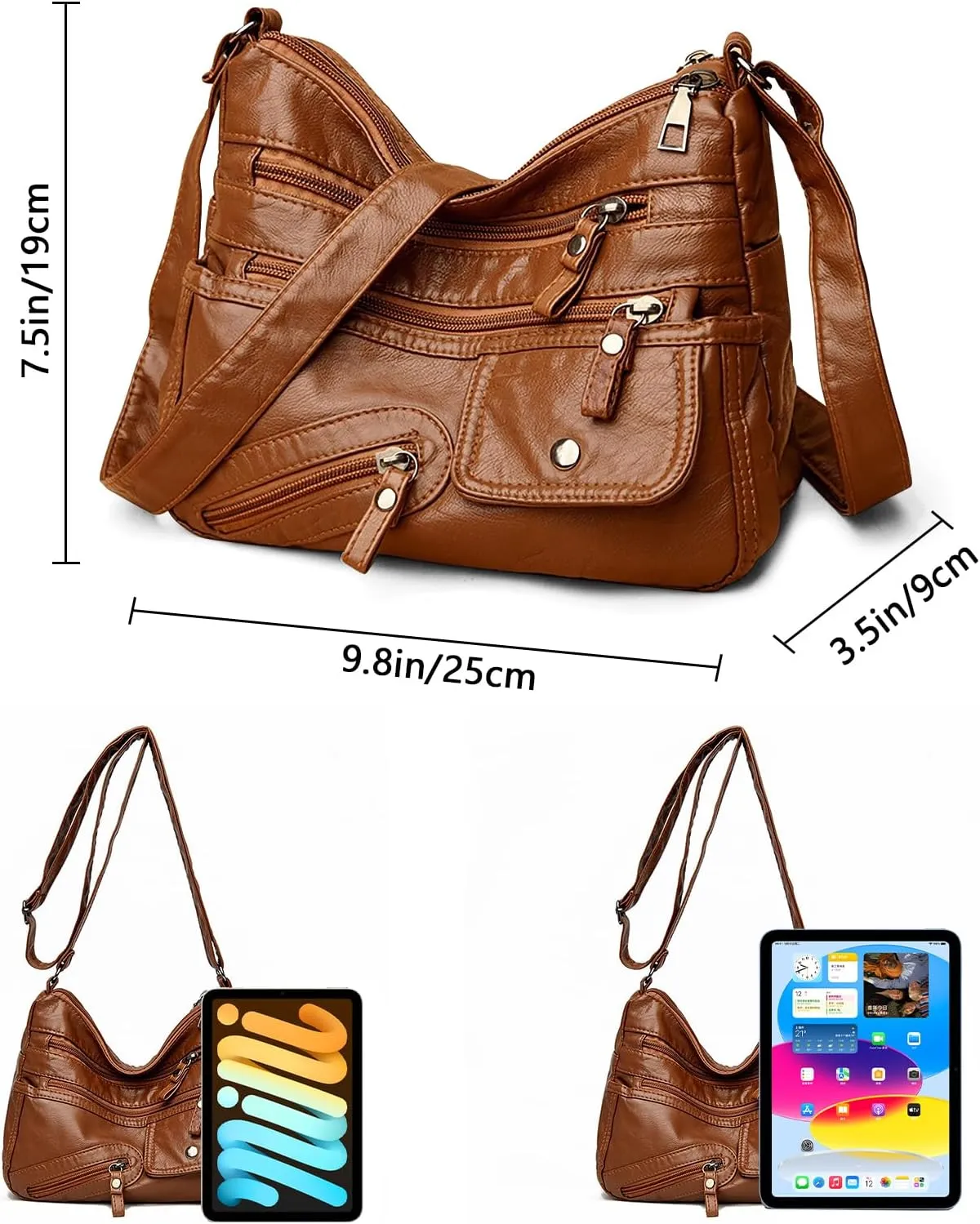 Crossbody Bag for Women Soft PU Leather Hobo Handbag Multi-Pocket Shoulder Bag Ladies Casual Messenger Bags