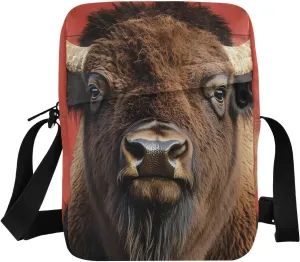 Crossbody Bag Purse Bison on Red Print for Women Men, Small Shoulder Pouch with Adjustable Strap 6.6×2.5×9.4 IN