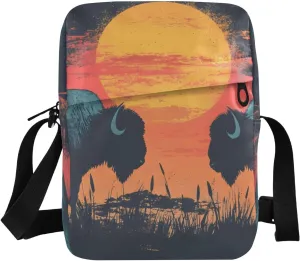 Crossbody Bag Purse Poster Bisons Print for Women Men, Small Shoulder Pouch with Adjustable Strap 6.6×2.5×9.4 IN