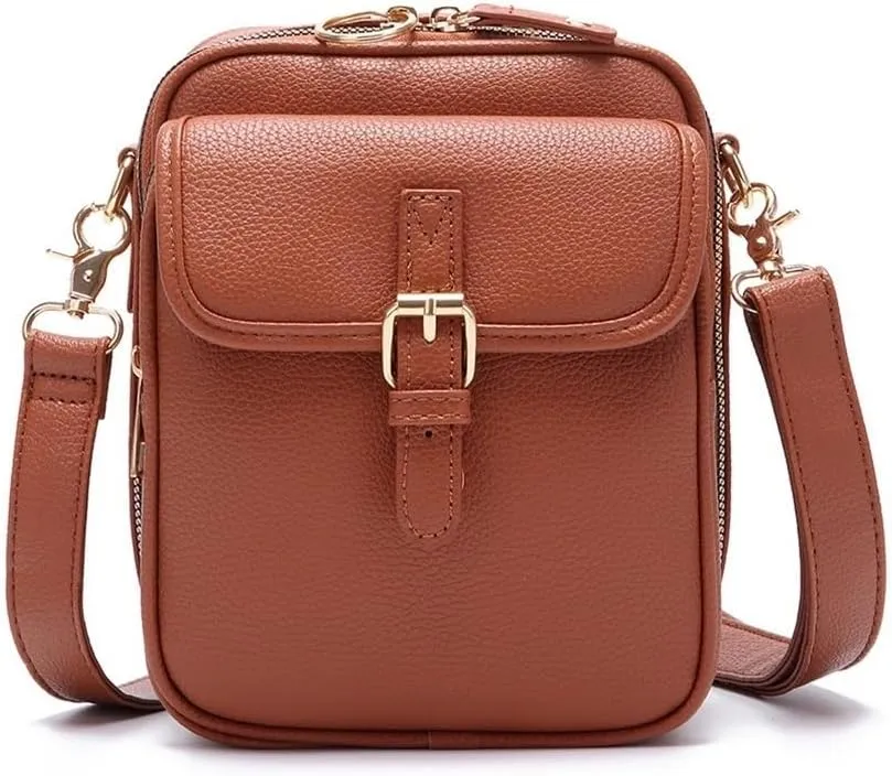 Crossbody Leather Bag, Vintage Cross Body Shoulder Purse with Card Slots, Small Messenger Bag Vegan Leather