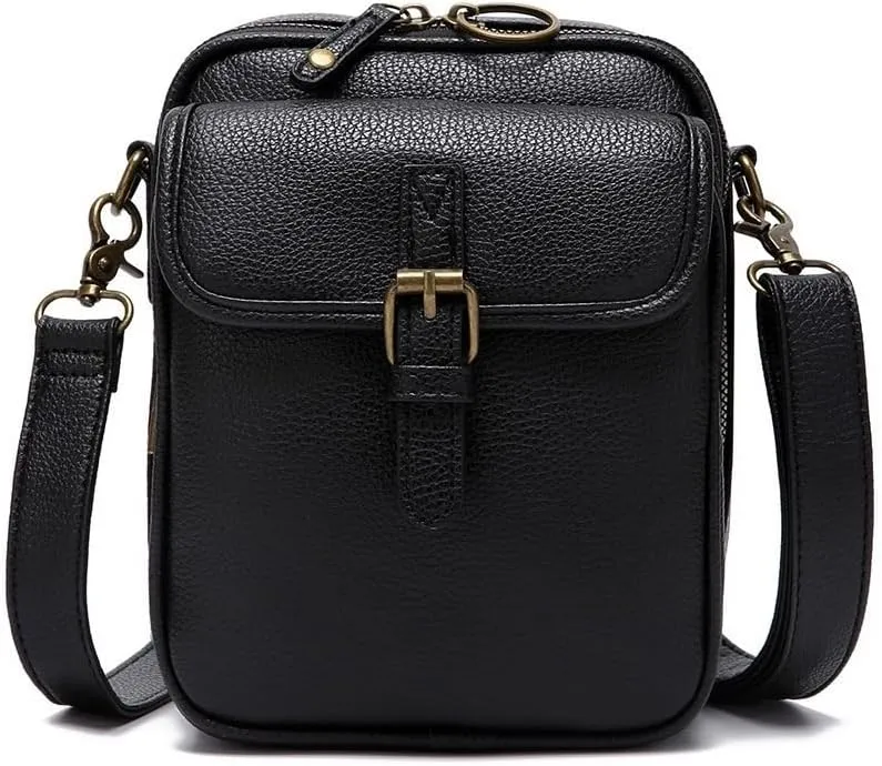 Crossbody Leather Bag, Vintage Cross Body Shoulder Purse with Card Slots, Small Messenger Bag Vegan Leather
