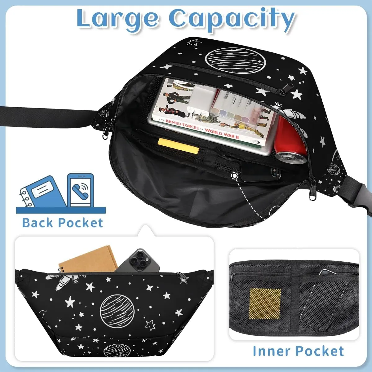 Crossbody Sling Bag for Women Men Astronaut Rocket Star Lightweight Travel Essentials Chest Bag Waterproof Sling Backpack and Cross Body Bag for Daily Use