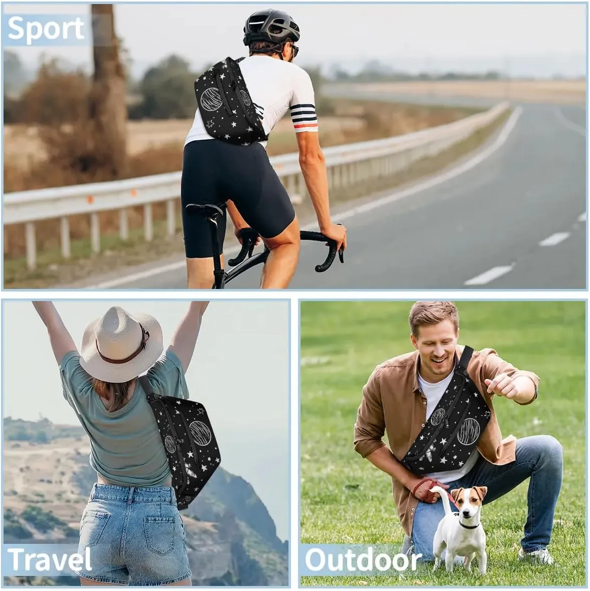 Crossbody Sling Bag for Women Men Astronaut Rocket Star Lightweight Travel Essentials Chest Bag Waterproof Sling Backpack and Cross Body Bag for Daily Use