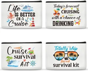 Cruise Ship Makeup Bag - 4Pcs Cruise Ship Essentials Survival Kit Canvas Cosmetic Bags Organizer Portable Beach Accessories with Zipper Pouch Travel Bags Cruise Gifts for Girls Women Sister