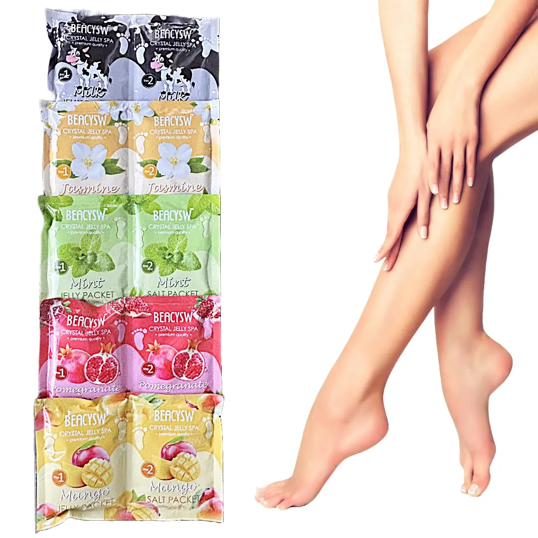 Crystal Jelly Pedicure Foot Soak Packets – 5Pack Foot Spa Soak for Pedicure, Jelly Foot Soaker – Pedicure Foot Bath Soak for Feet – 5 Scents: Mint, Milk & More - Ideal for Home Pedicure & Foot Care