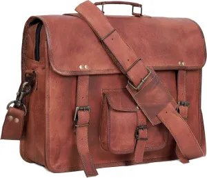 cuero 18 Inch Retro Goat Leather Laptop Messenger Bag Office Briefcase College Bag for Men and Women (Brown 18 inch)