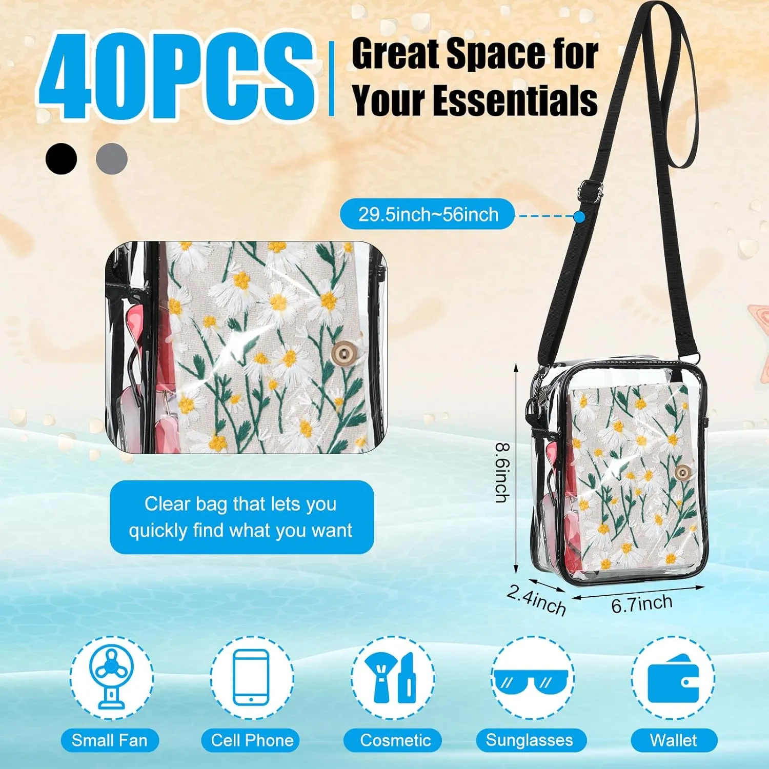Cunno Clear Crossbody Bag Stadium Approved Messenger PVC Shoulder Purse for Women Work Business Travel Concerts Sports Events